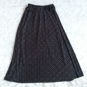 Robert Louis Striped Ruched A-Line Skirt PM Black Brown